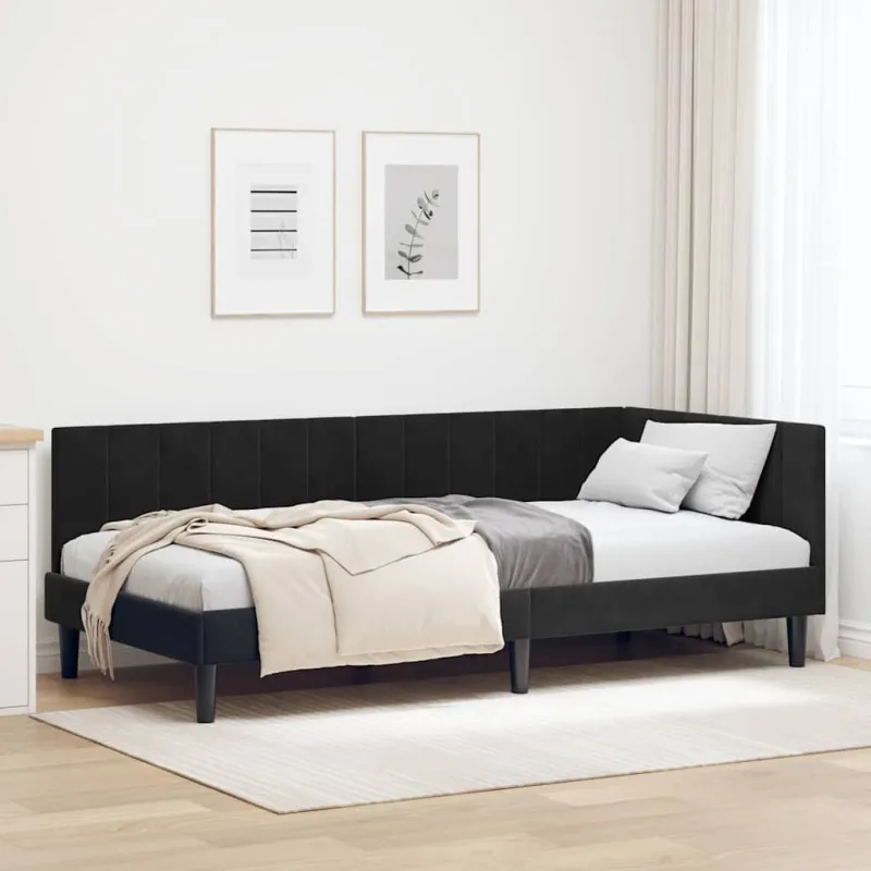 Kampinė lovos konstrukcija Juoda 100 cm x 200 cm Aksomas