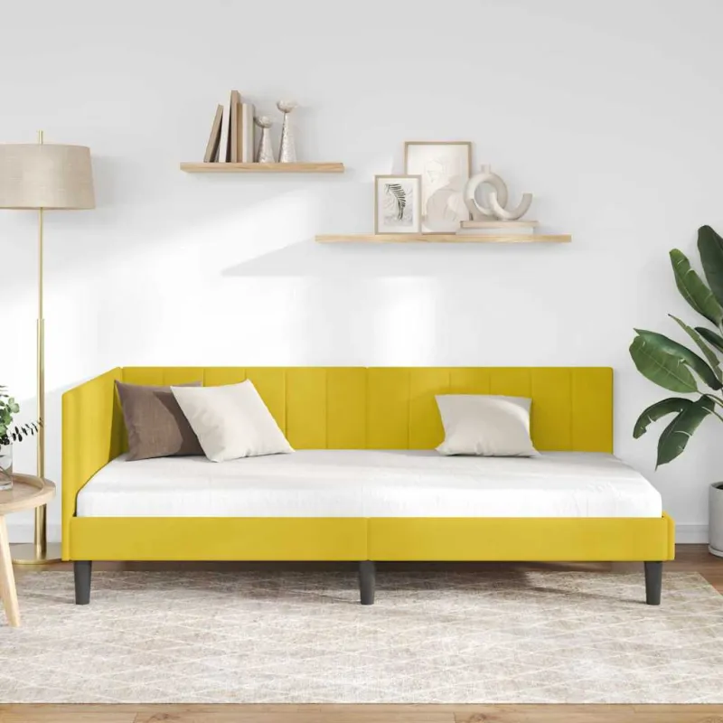 Kampinė lovos konstrukcija Geltona 100 cm x 200 cm Aksomas