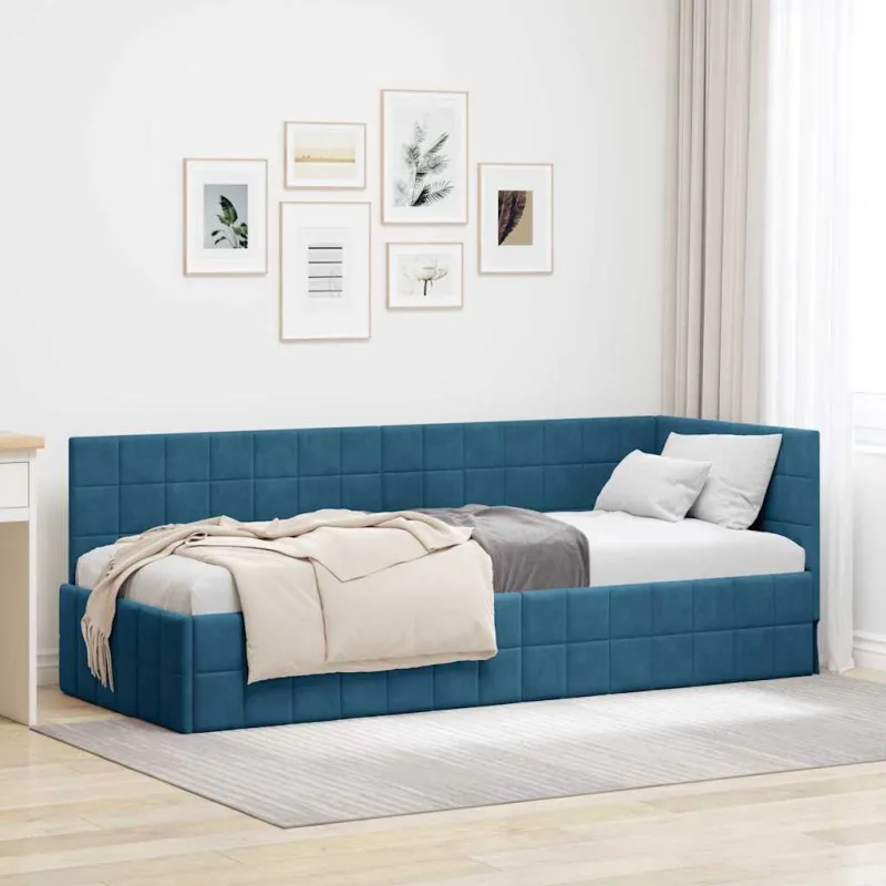 Kampinė lovos konstrukcija Mėlyna 80 cm x 200 cm Aksomas