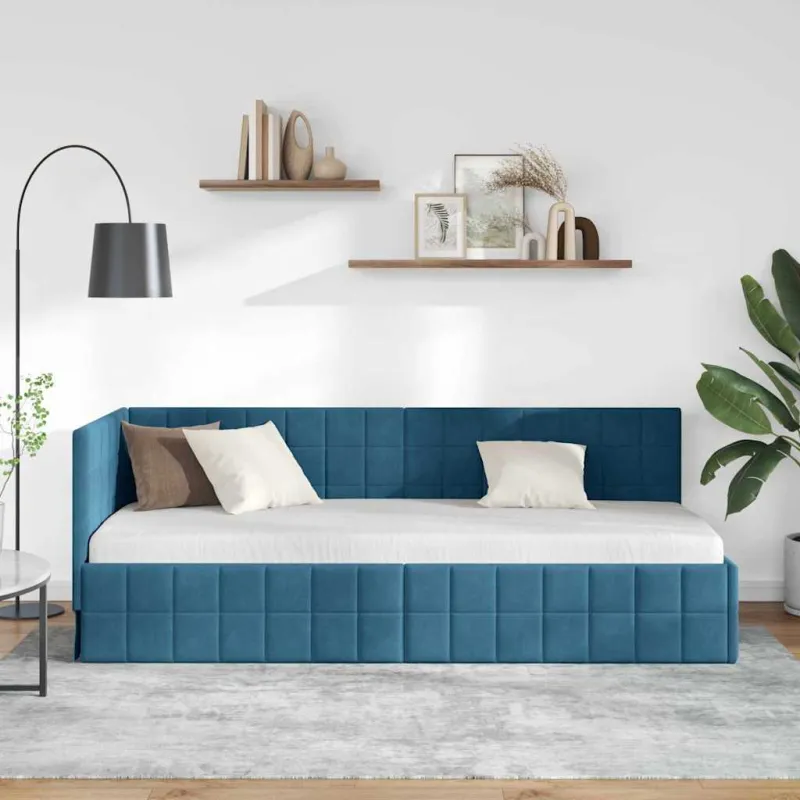 Kampinė lovos konstrukcija Mėlyna 80 cm x 200 cm Aksomas