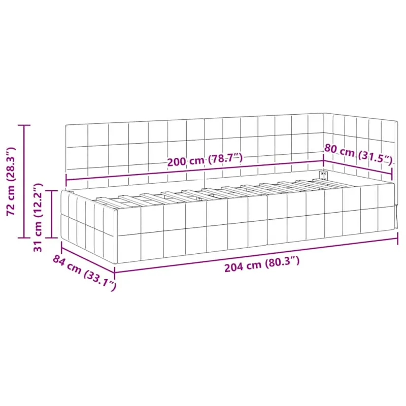Kampinė lovos konstrukcija Šviesiai pilka 80 cm x 200 cm