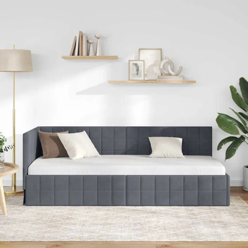 Kampinė lovos konstrukcija Tamsiai pilka 80 cm x 200 cm Aksomas