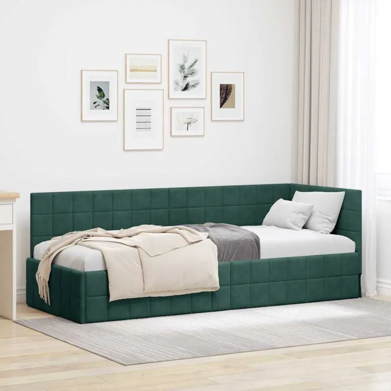 Kampinė lovos konstrukcija Tamsiai žalia 80 cm x 200 cm Aksomas