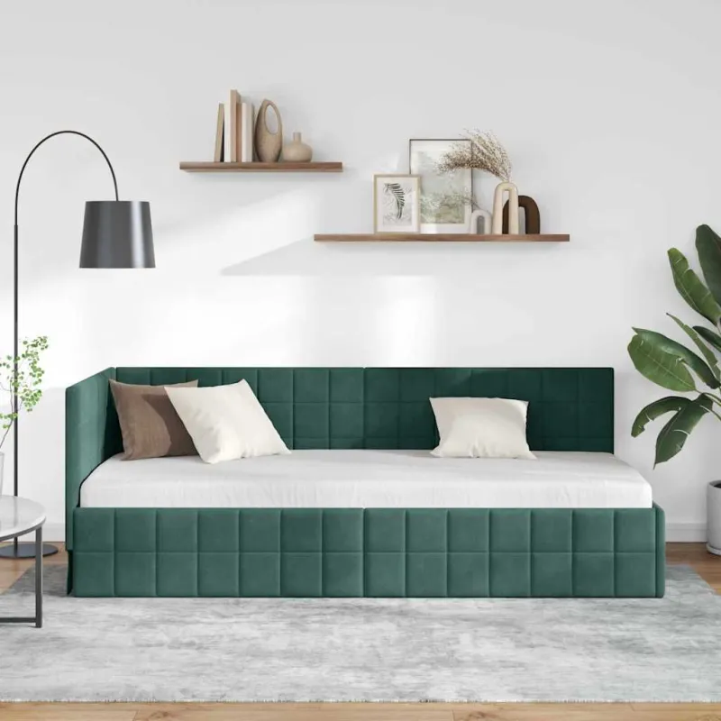 Kampinė lovos konstrukcija Tamsiai žalia 80 cm x 200 cm Aksomas