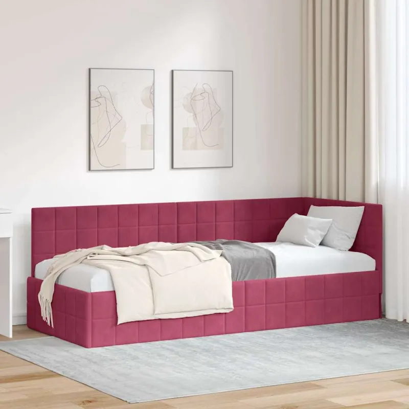 Kampinė lovos konstrukcija Vyno raudona 80 cm x 200 cm Aksomas