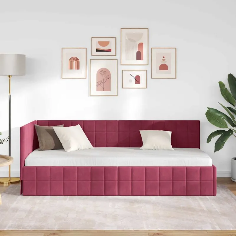 Kampinė lovos konstrukcija Vyno raudona 80 cm x 200 cm Aksomas