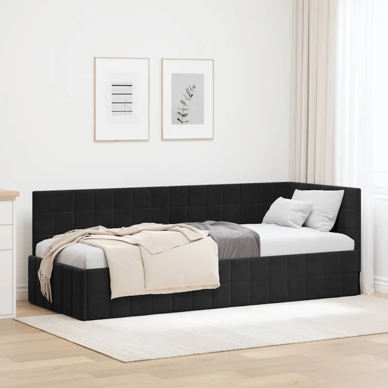 Kampinė lovos konstrukcija Juoda 80 cm x 200 cm Aksomas