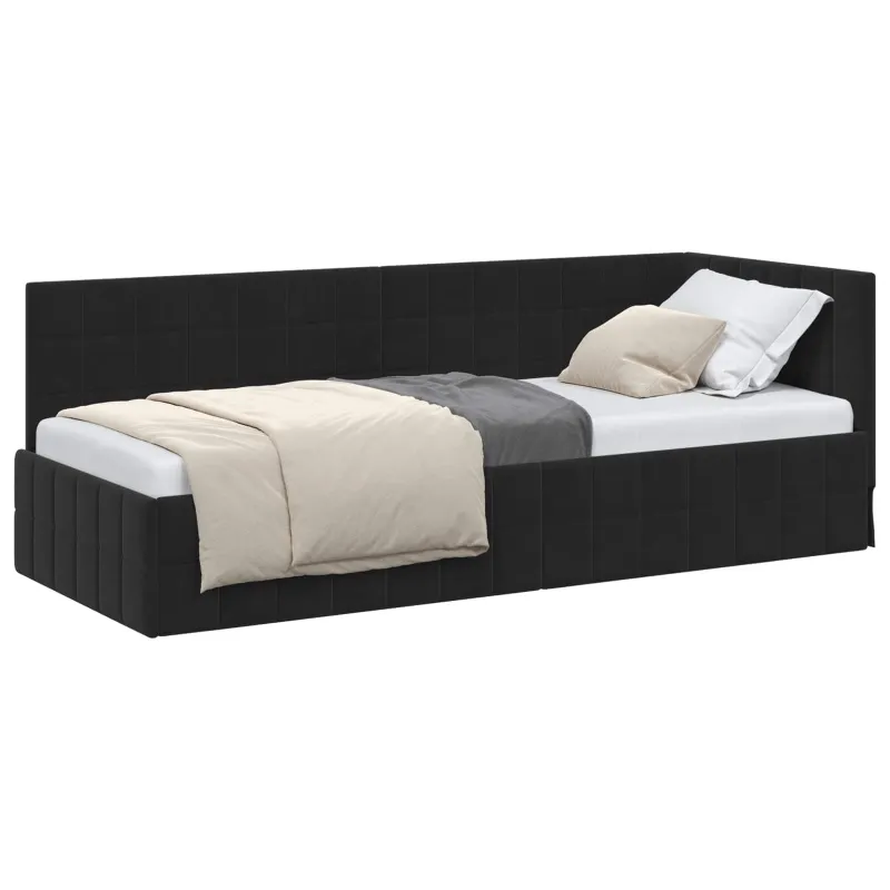 Kampinė lovos konstrukcija Juoda 80 cm x 200 cm Aksomas