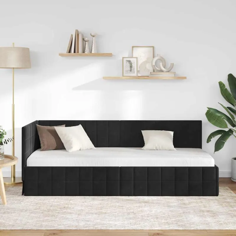Kampinė lovos konstrukcija Juoda 80 cm x 200 cm Aksomas