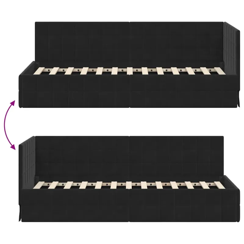 Kampinė lovos konstrukcija Juoda 80 cm x 200 cm Aksomas