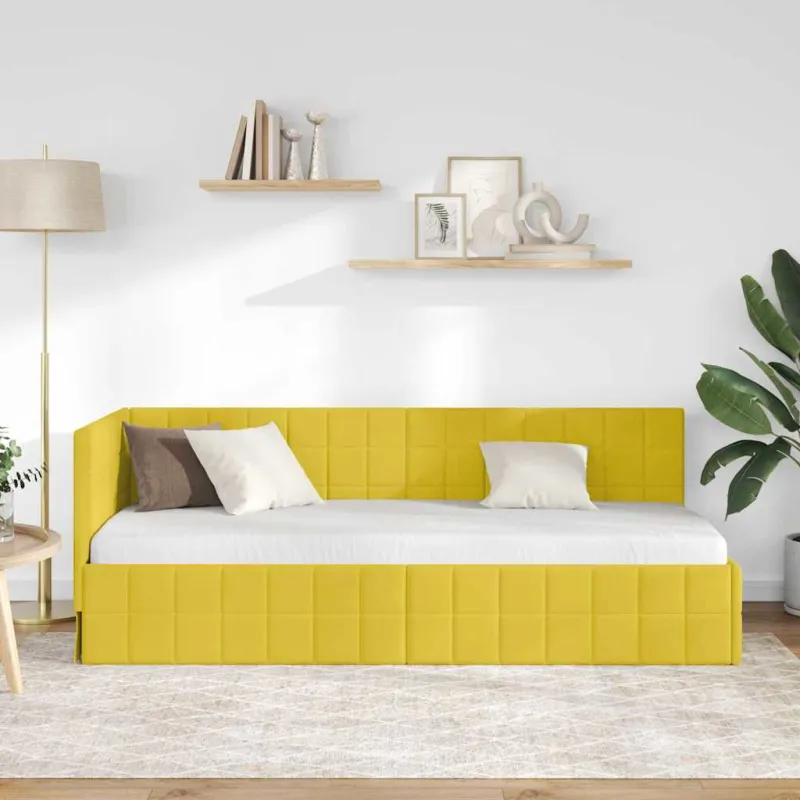Kampinė lovos konstrukcija Geltona 80 cm x 200 cm Aksomas