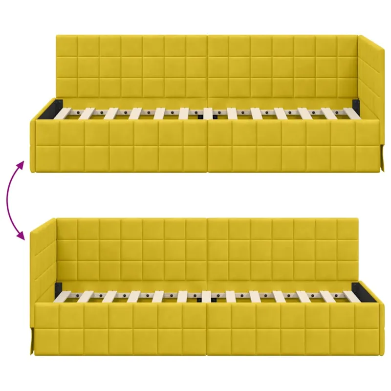 Kampinė lovos konstrukcija Geltona 80 cm x 200 cm Aksomas