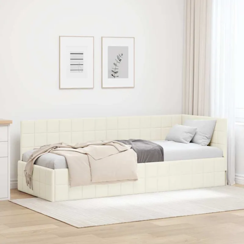 Kampinė lovos konstrukcija Kreminė 80 cm x 200 cm Aksomas