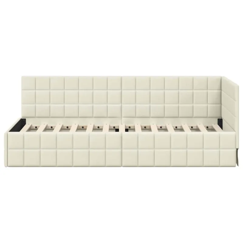 Kampinė lovos konstrukcija Kreminė 80 cm x 200 cm Aksomas