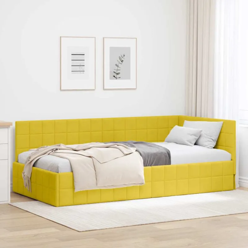 Kampinė lovos konstrukcija Geltona 90 cm x 190 cm Aksomas