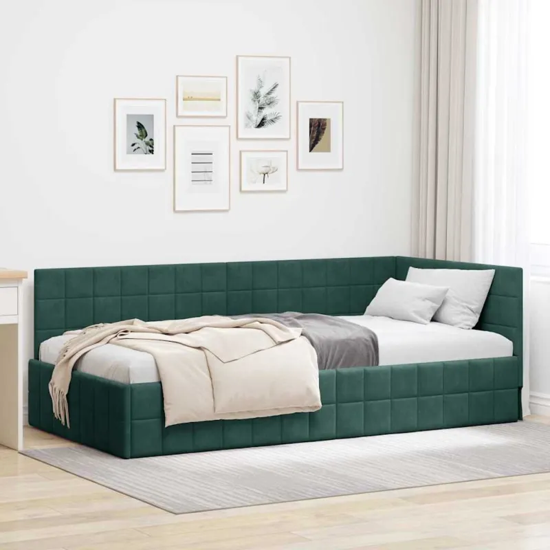 Kampinė lovos konstrukcija Tamsiai žalia 100 cm x 200 cm