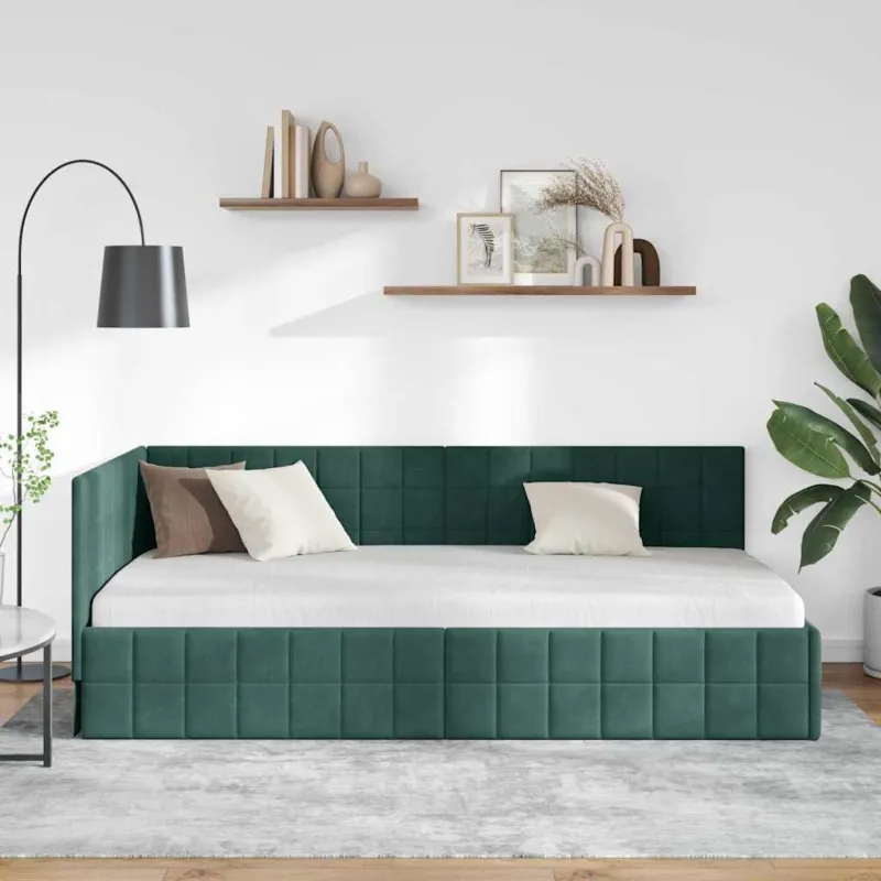 Kampinė lovos konstrukcija Tamsiai žalia 100 cm x 200 cm