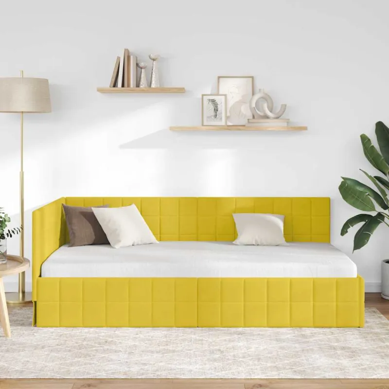 Kampinė lovos konstrukcija Geltona 100 cm x 200 cm Aksomas