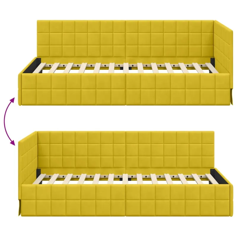 Kampinė lovos konstrukcija Geltona 100 cm x 200 cm Aksomas