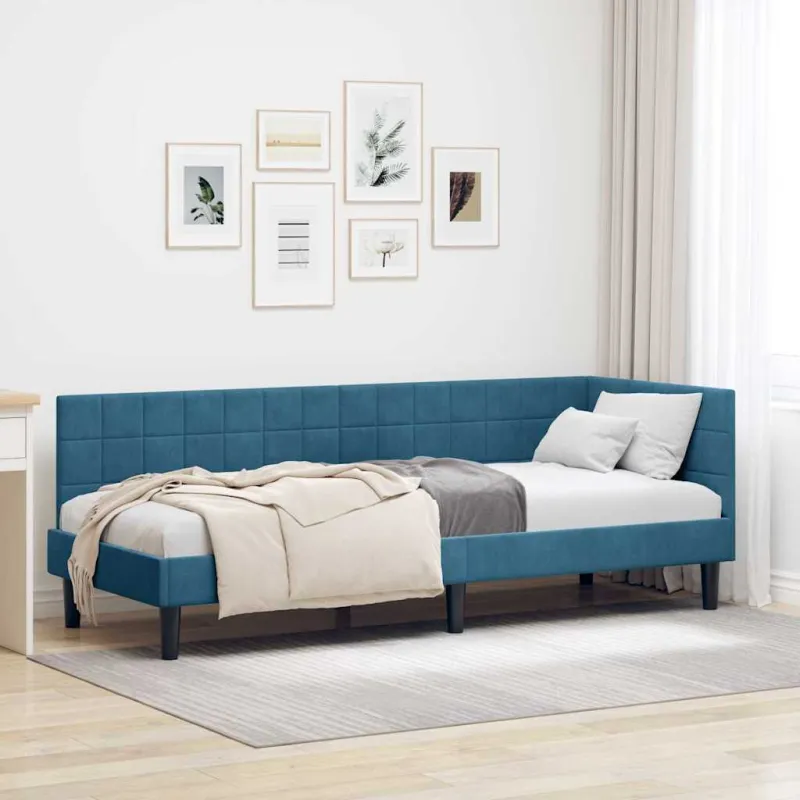 Kampinė lovos konstrukcija Mėlyna 80 cm x 200 cm Aksomas