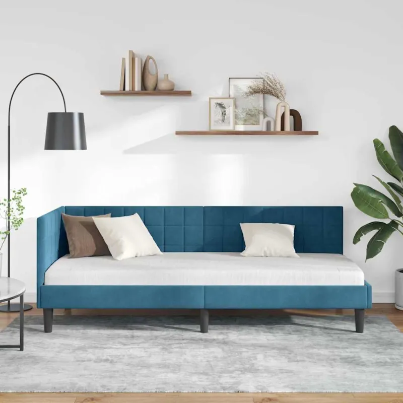 Kampinė lovos konstrukcija Mėlyna 80 cm x 200 cm Aksomas