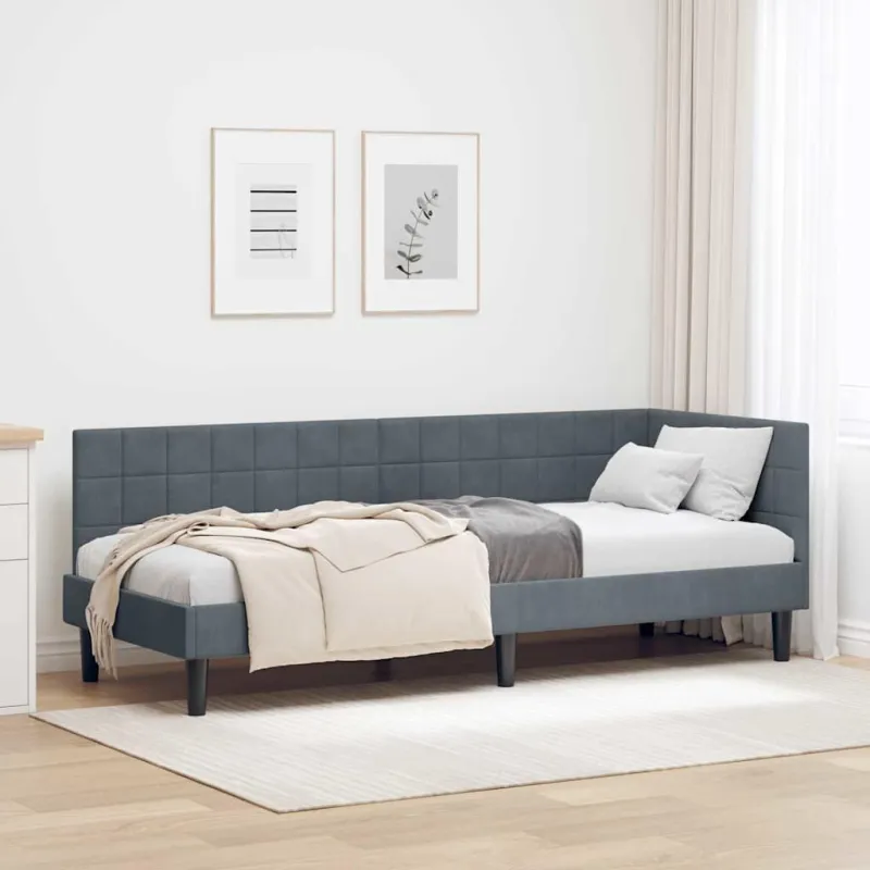 Kampinė lovos konstrukcija Tamsiai pilka 80 cm x 200 cm Aksomas