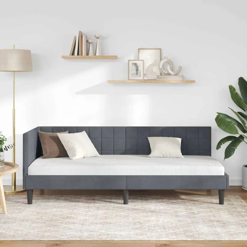 Kampinė lovos konstrukcija Tamsiai pilka 80 cm x 200 cm Aksomas
