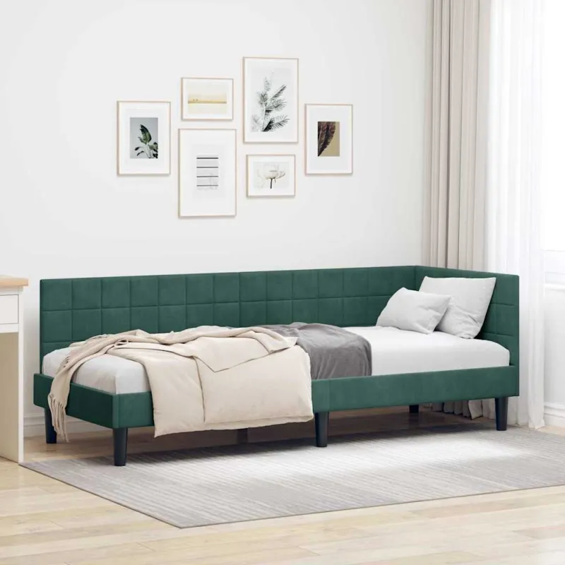 Kampinė lovos konstrukcija Tamsiai žalia 80 cm x 200 cm Aksomas