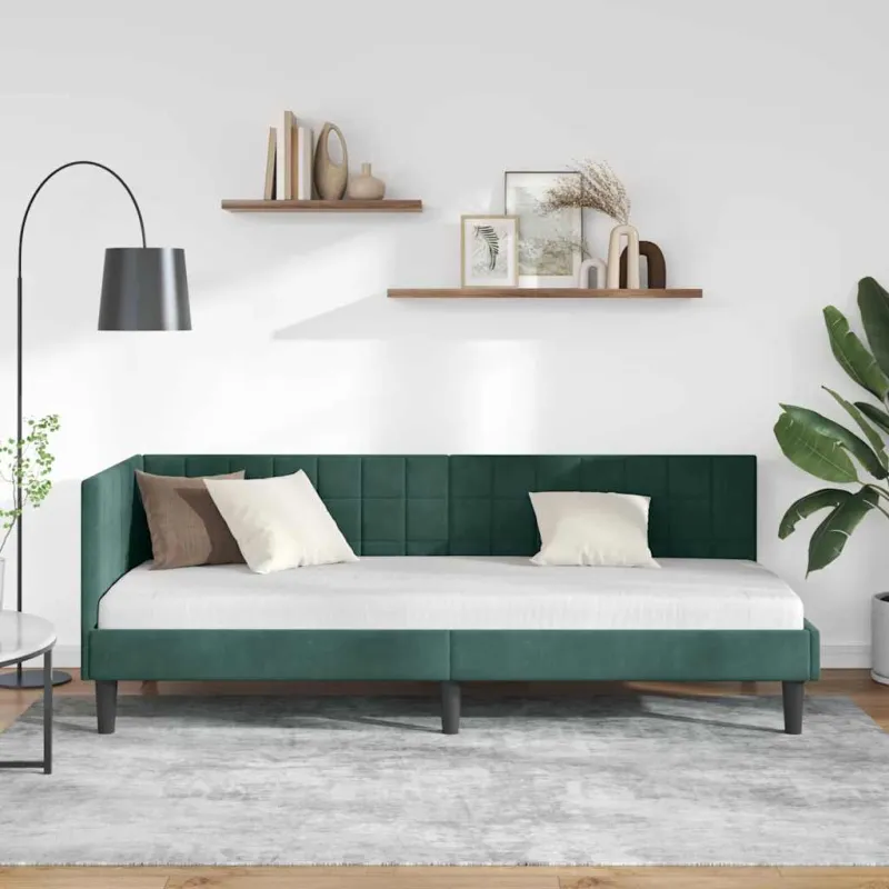 Kampinė lovos konstrukcija Tamsiai žalia 80 cm x 200 cm Aksomas
