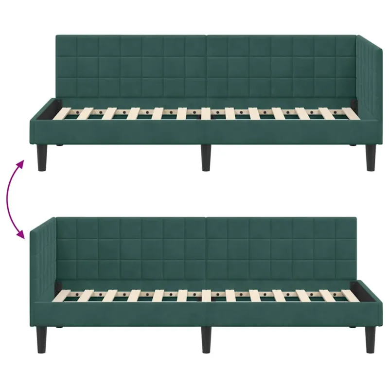 Kampinė lovos konstrukcija Tamsiai žalia 80 cm x 200 cm Aksomas