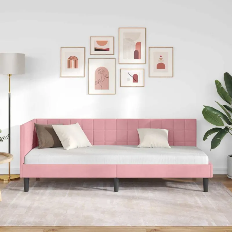 Kampinė lovos konstrukcija Rožinė 80 cm x 200 cm Aksomas