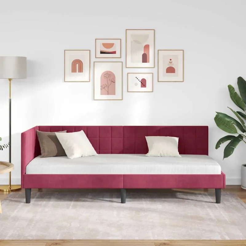 Kampinė lovos konstrukcija Vyno raudona 80 cm x 200 cm Aksomas