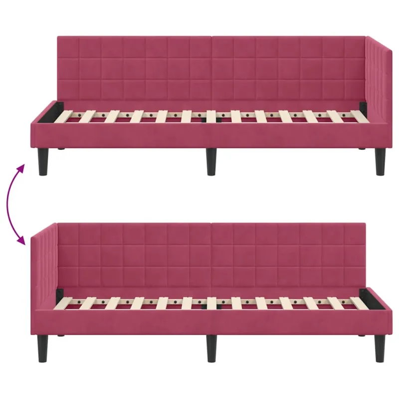 Kampinė lovos konstrukcija Vyno raudona 80 cm x 200 cm Aksomas