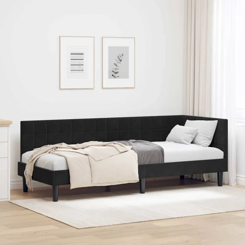Kampinė lovos konstrukcija Juoda 80 cm x 200 cm Aksomas