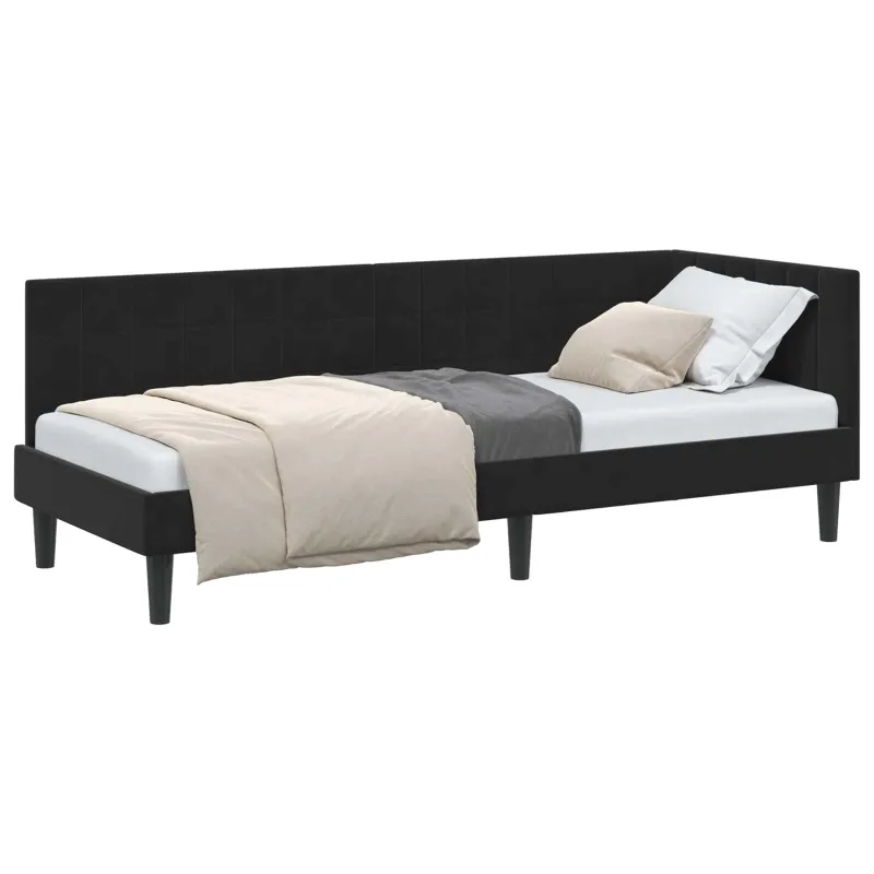 Kampinė lovos konstrukcija Juoda 80 cm x 200 cm Aksomas