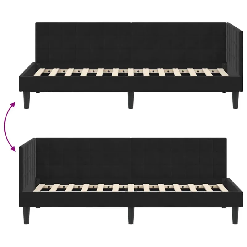 Kampinė lovos konstrukcija Juoda 80 cm x 200 cm Aksomas