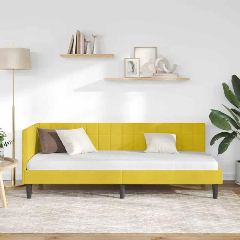 Kampinė lovos konstrukcija Geltona 80 cm x 200 cm Aksomas
