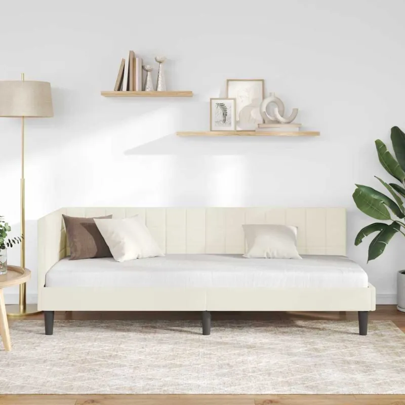 Kampinė lovos konstrukcija Kreminė 80 cm x 200 cm Aksomas