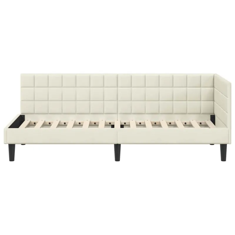 Kampinė lovos konstrukcija Kreminė 80 cm x 200 cm Aksomas