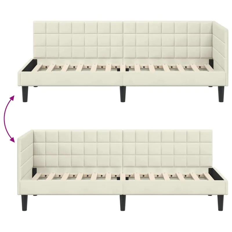 Kampinė lovos konstrukcija Kreminė 80 cm x 200 cm Aksomas