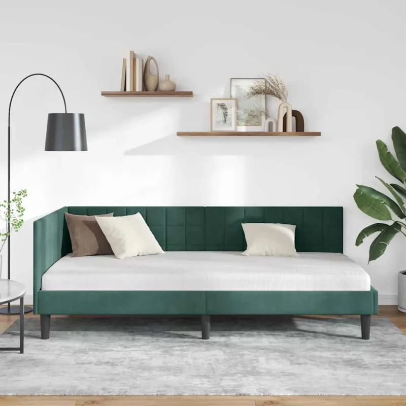 Kampinė lovos konstrukcija Tamsiai žalia 90 cm x 190 cm Aksomas