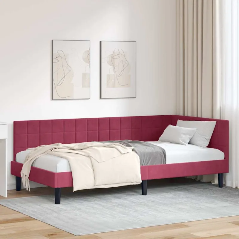 Kampinė lovos konstrukcija Vyno raudona 90 cm x 190 cm Aksomas