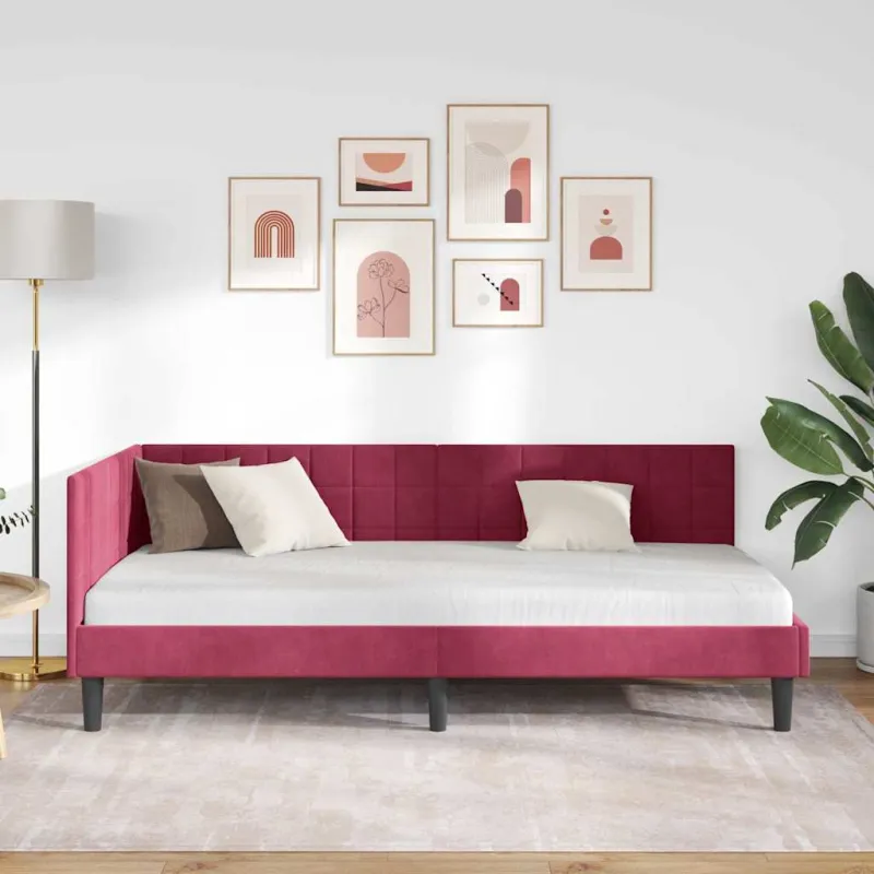 Kampinė lovos konstrukcija Vyno raudona 90 cm x 190 cm Aksomas