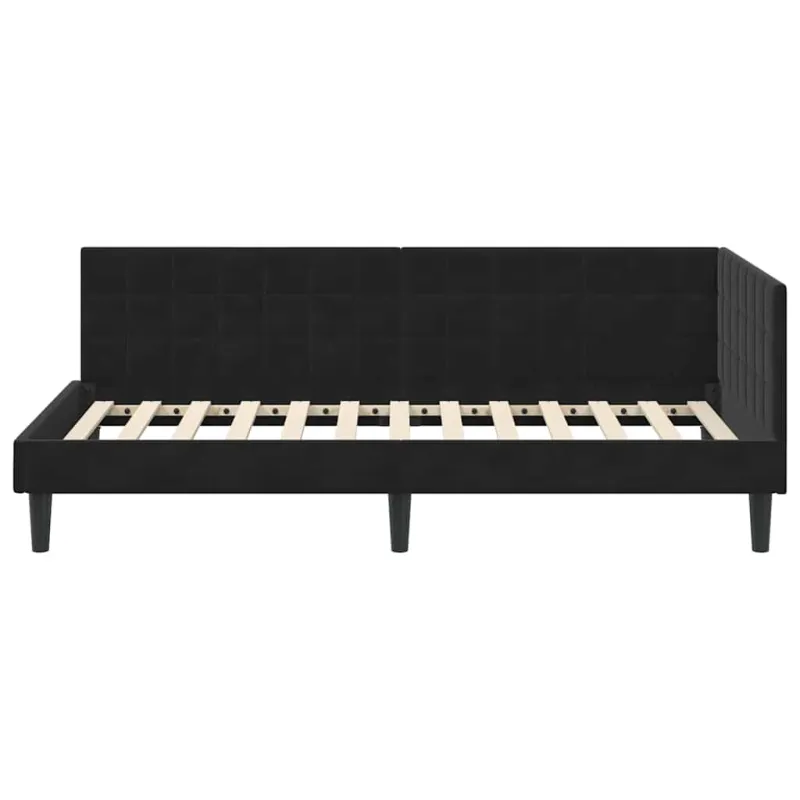Kampinė lovos konstrukcija Juoda 90 cm x 190 cm Aksomas