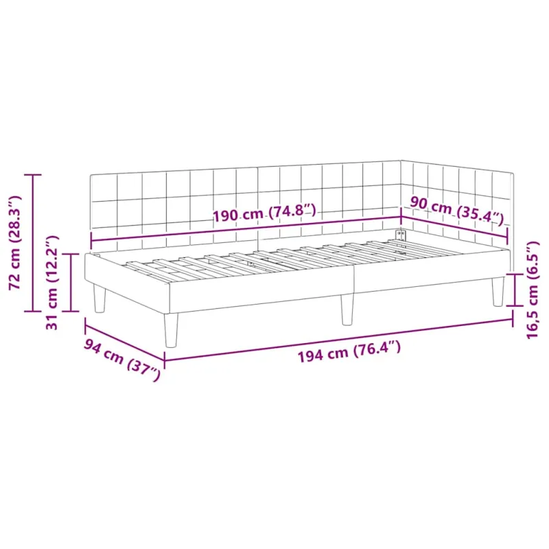 Kampinė lovos konstrukcija Juoda 90 cm x 190 cm Aksomas