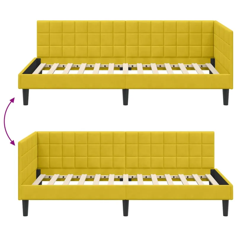 Kampinė lovos konstrukcija Geltona 90 cm x 190 cm Aksomas