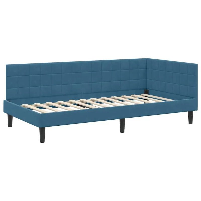 Kampinė lovos konstrukcija Mėlyna 90 cm x 200 cm Aksomas
