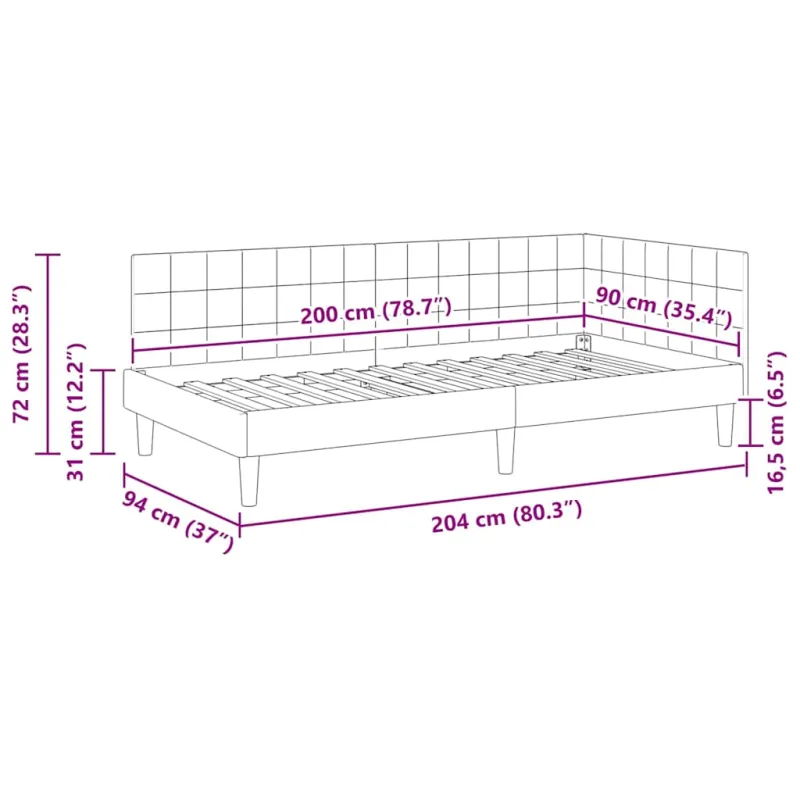 Kampinė lovos konstrukcija Mėlyna 90 cm x 200 cm Aksomas