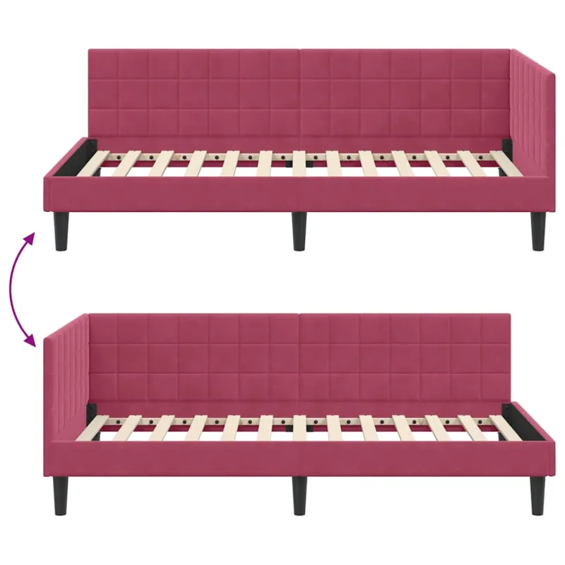 Kampinė lovos konstrukcija Vyno raudona 90 cm x 200 cm Aksomas