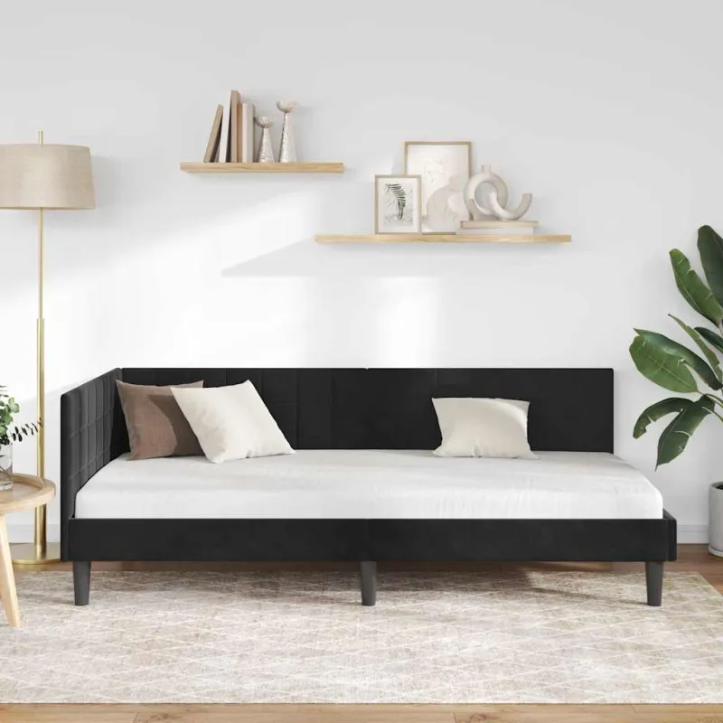 Kampinė lovos konstrukcija Juoda 90 cm x 200 cm Aksomas
